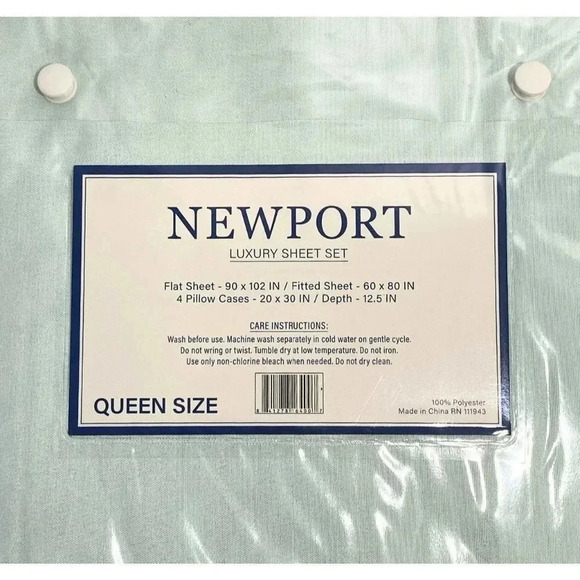 Newport Aqua Queen Size Sheet Set + 2 Bonus Pillow Cases - Picture 6 of 6